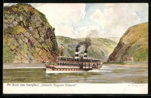 AK Loreley, Rheindampfer Kaiserin Auguste Victoria in Fahrt