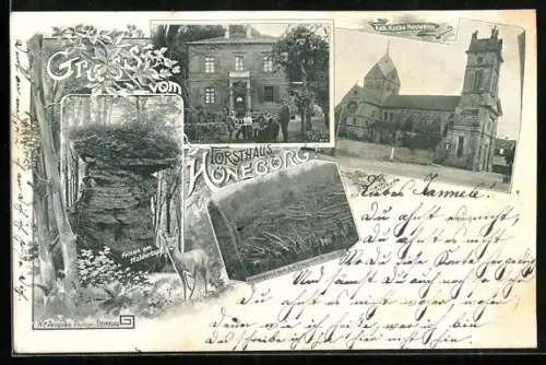 AK Neuweiler bei Zabern, Katholische Kirche, Forsthaus Hüneburg und Potaschplatz nach dem Orkan 1897