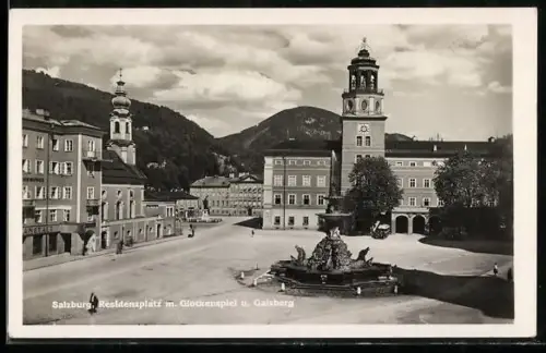AK Salzburg, Residenzplatz mit Glockenspiel und Gaisberg