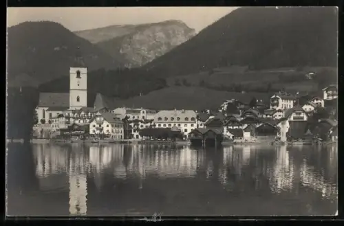 AK St. Wolfgang, Panorama mit Kirche und See