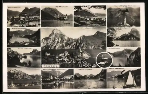 AK Traunsee, Ebensee, Traunstein, Traunkirchen, Schloss Orth und Höllengebirge-Schwebebahn