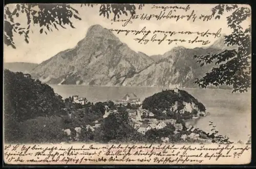 AK Traunkirchen, Panorama mit Traunstein