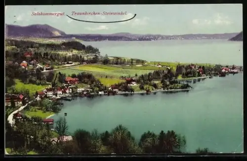 AK Traunkirchen-Steinwinkel, Panorama mit See