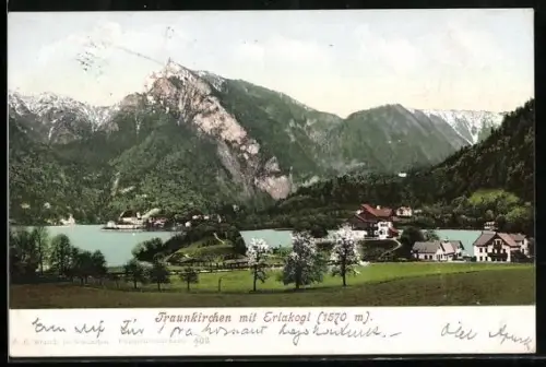 AK Traunkirchen, Blick auf Dorf und See mit Erlakogl