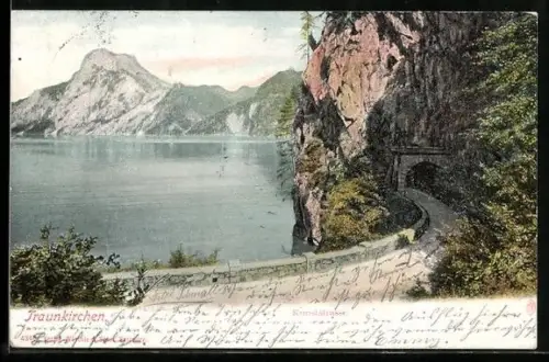 AK Traunkirchen, Kunststrasse mit Tunnel