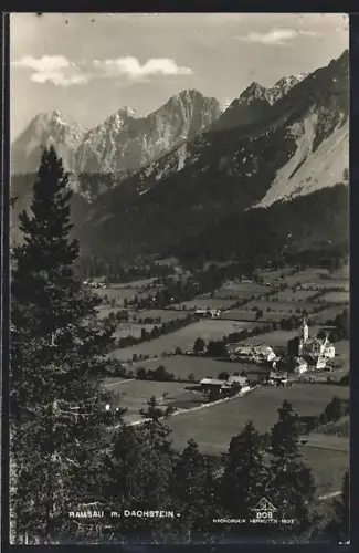 AK Ramsau, Ortsansicht mit Kirche und Dachstein