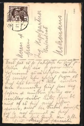 AK Hall i. T., Ortspanorama mit Flusspartie