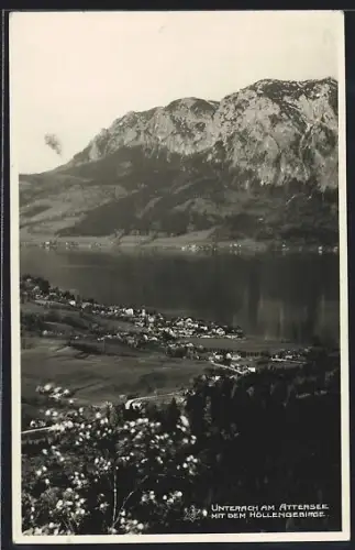 AK Unterach am Attersee, Panorama mit dem Höllengebirge