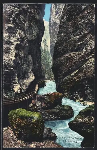 AK Liechtensteinklamm /Salzburg, Schlucht mit Steg und Wildbach