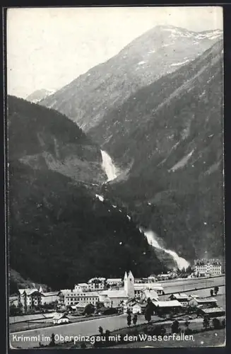 AK Krimml im Oberpinzgau, Ortsansicht mit den Wasserfällen