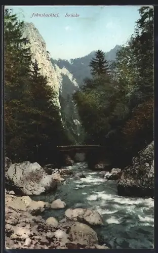 AK Johnsbach im Gesäuse, Johnsbachtal, Brücke über Gebirgsbach