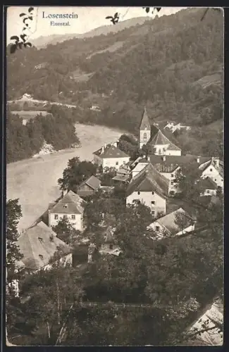 AK Losenstein /Ennstal, Dorfansicht mit Kirche und Fluss