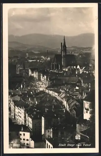 AK Steyr, Blick vom Tabor mit Stadtpanorama und Kirche