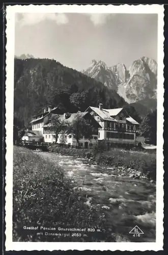 AK Gosau /O. Ö., Gasthof Pension Gosauschmied mit Donnerkogel