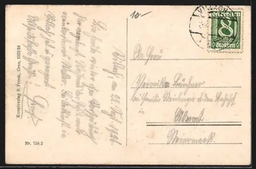 AK Villach, Drau-Partie mit Mittagskogel