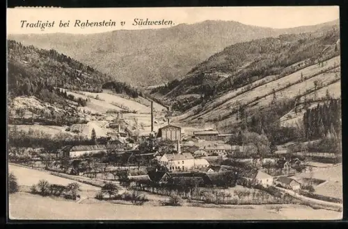 AK Tradigist bei Rabenstein, Panorama mit Fabrik