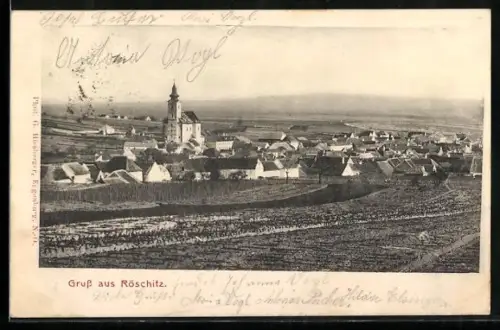 AK Röschitz, Dorfpanorama mit Kirche