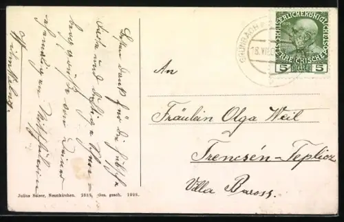 AK Grünbach a. Schn., Ortsansicht mit Kirche und Schneeberg