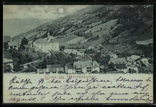 Mondschein-AK Donnersbach /Stmk., Donnersbachau aus der Vogelschau