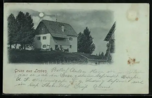 Mondschein-AK Leoben, Wohnhaus mit Garten