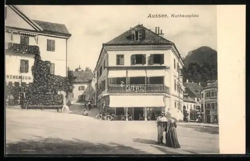 AK Aussee, Kurhausplatz mit Café Vesco