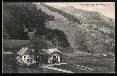 AK Trofaiach, Löscherhube, Gehöft vor Bergpanorama