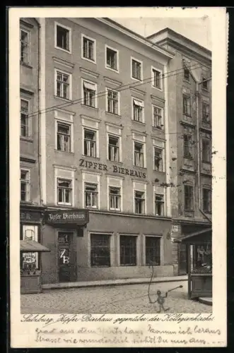 AK Salzburg, Zipfer Bierhaus gegenüber der Kollegienkirche, Bes. Karl Jauernig