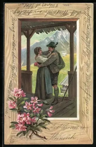 Künstler-AK E. Döcker: Wanderer kommt nach langer Zeit endlich wieder nach Hause