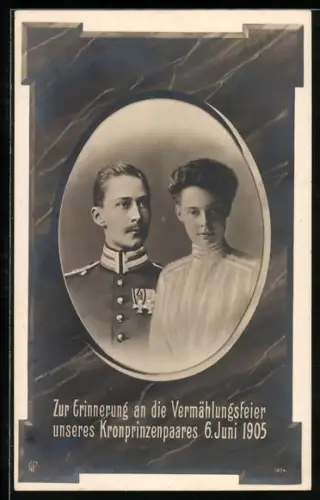 AK Vermählungsfeier des Kronprinzen Wilhelm von Preussen am 6.6.1905, Porträts