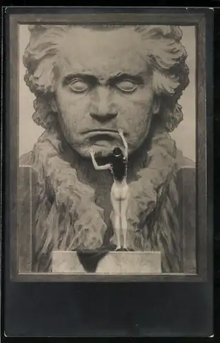 Künstler-AK Fidus: Nackte Frau berührt Beethovenportrait am Mund