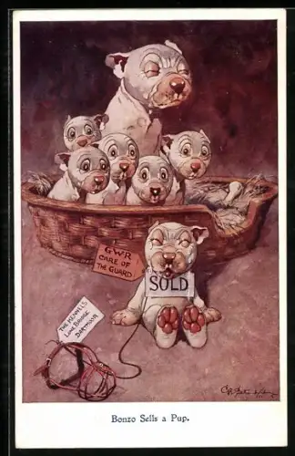 Künstler-AK George Ernest Studdy: Bonzo verkauft Junge