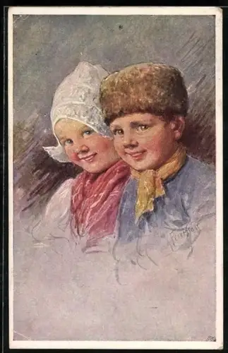 Künstler-AK Karl Feiertag: Zwei kleine süsse Kinder aus Holland