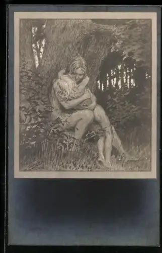 Künstler-AK Fidus: Beichte, Mutter hält Knaben im Arm