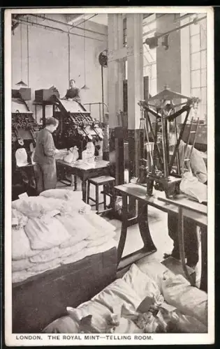 AK London, The Royal Mint, Telling Room, Münzpresse