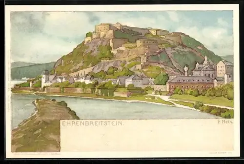 Künstler-AK Franz Hein: Ehrenbreitstein, Gesamtansicht des Ortes