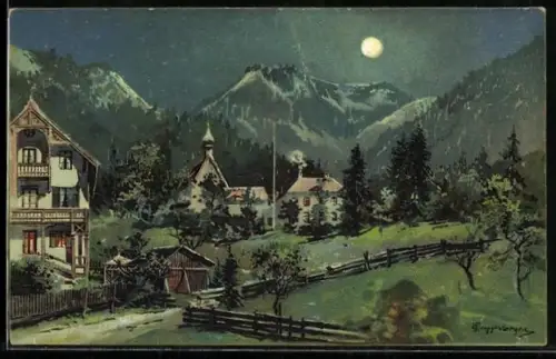 Künstler-AK Theodor Guggenberger: Ansicht einer Ortschaft im Gebirge