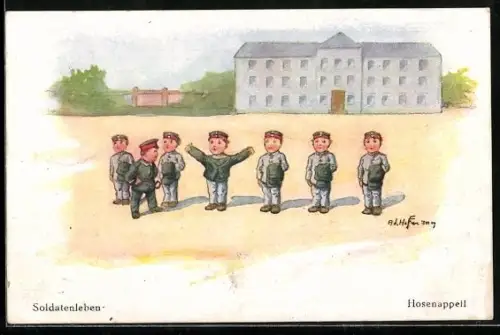 Künstler-AK Ad.Hoffmann: Soldatenleben, der Hosenappell