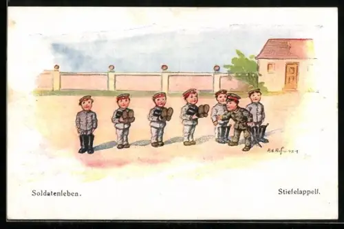 Künstler-AK Ad.Hoffmann: Soldaten beim Stiefelappell