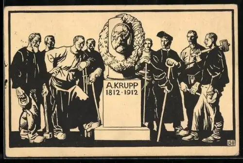 AK Hundertjahrfeier der Firma Krupp, Gedenkstein Alfred Krupp (1812-1912)