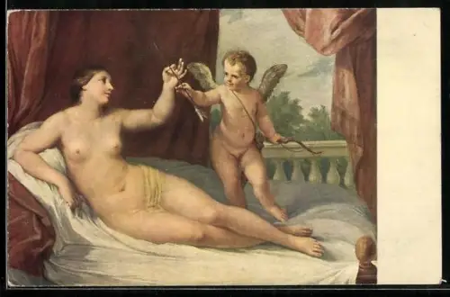 Künstler-AK Guido Reni: Ruhende nackte Venus mit Amor