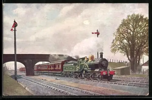 AK Englische Eisenbahn passiert eine Brücke