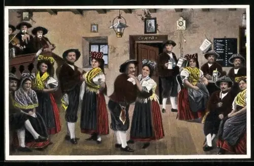 AK Egerländer in Tracht am Tanzboden