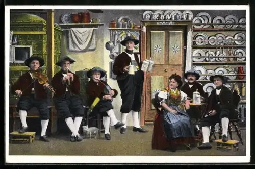 AK Egerländer Wirtsstube, Tracht Sudeten