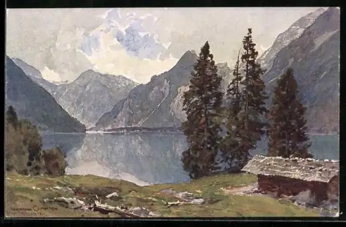 Künstler-AK Edward Harrison Compton: Königssee mit Bergen
