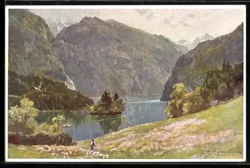 Künstler-AK Edward Theodore Compton: Königssee, Insel Christlieger