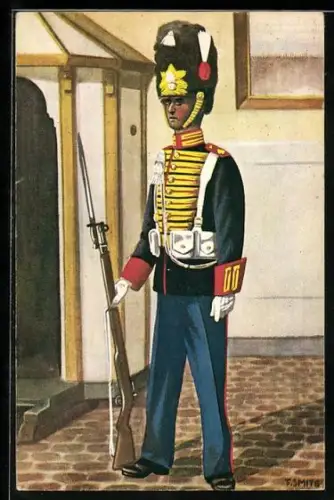 Künstler-AK Garderegiment Grenadiers, Ceremoniele tenue Grenadier, niederländischer Soldat