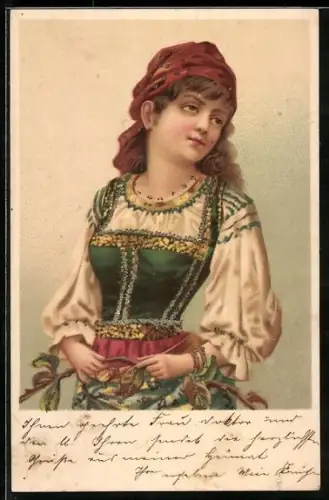 AK Ein junges Mädchen in einer Tracht