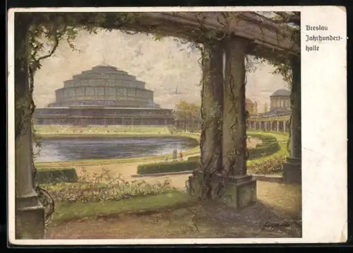 Künstler-AK Breslau, Blick zur Jahrhunderthalle