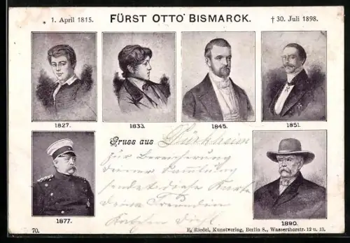 Künstler-AK Fürst Otto Bismarck, Stationen seines Lebens