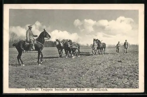 AK Frankreich, Deutsche Truppen bestellen den Acker, 1. Weltkrieg